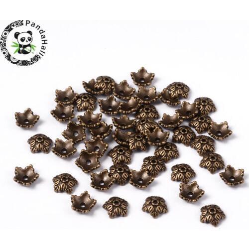 Tibetan Style Bead Caps, Lead Free & Nickel Free, 5-Petal, Flower, Antique Bronze, 10x4mm, Hole: 1mm