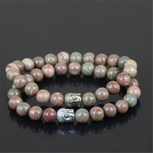 2pcs High quality natural colorful stone beads charm bracelet for women mercy two color buddha head men stretch bracelet
