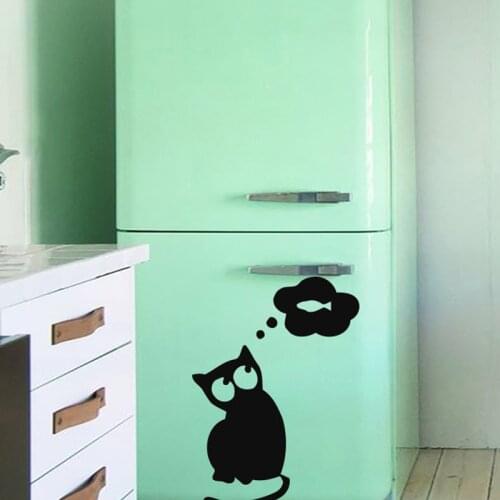 Cat Thinking About Fish Wall Sticker Refrigerator Door Decorative Hollow Out Removable DIY Vinyl Decals