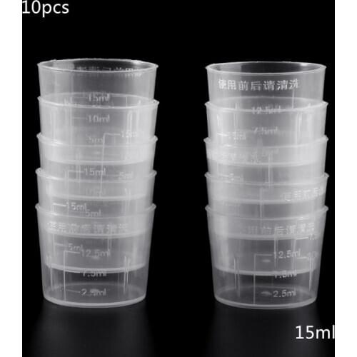 10Pcs 15ml Clear Plastic Measuring Cup Graduated Measure Beaker Measuring Medicine Cups For Lab