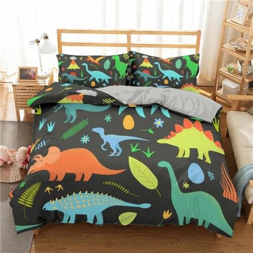 Cartoon 3D Dinosaur Pattern Printed Duvet Cover Pillowcase Bedding Set Boy Soft Home Textiles Single Twin Double Queen King Size