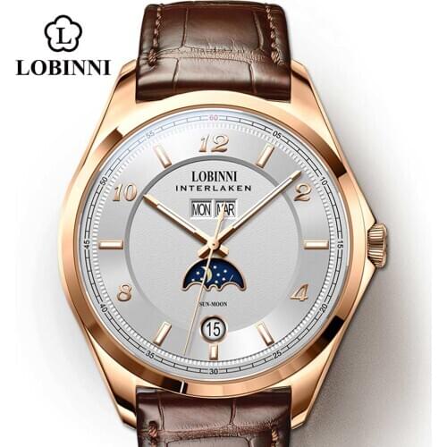 LOBINNI Switzerland Luxury Brand Seagull Automatic Mechanical Movement Mens Mechanical Watch