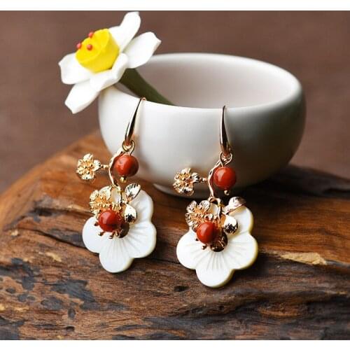 MYWINY New Original fashion vintage Shell flower natural stone earrings for women and girl,ethnic style earrings jewelry