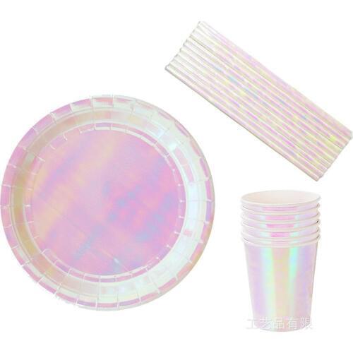 Rainbow Film Disposable Tableware Set Plate Cup Straw Wedding Birthday party decoration Baby Shower Party Supplies PT74
