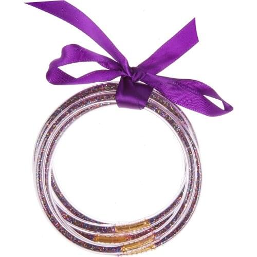 5 in 1 Silicone Bracelets Set Multilayer Flash Silicone Round Bracelet Bow Tie Bangle Glitter Bangle Jelly Body Jewelry for Wome