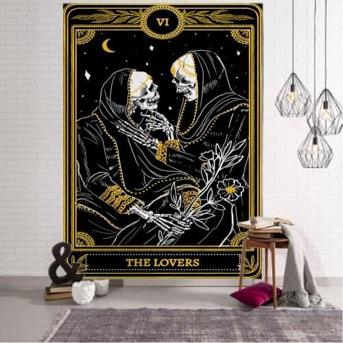 Skull Tarot Card Divination Wall Tapestry Art Deco Blanket Curtain Hanging in Bedroom Living Room Decoration Mysterious Boho