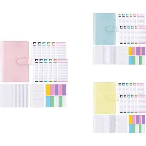 A6 PU Leather Binder Notebook Cover, Waterproof 6-Ring Binder Refillable Notebook with 12 Budget Envelopes System