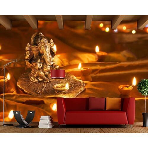Papel de parede Hindu Ganesh sconces and candles in Indian style 3d wallpaper,living room bedroom restaurant mural