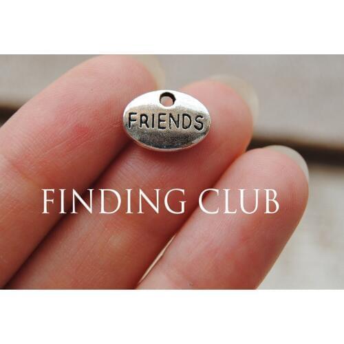 50 pcs 12x9mm Silver Color Letter "Friends" word pendant Charms Metal Bracelet Necklace Jewelry Findings A718