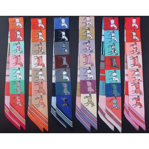 Horse Pattern New Arrival Print Lady Silk Feeling Riband Scarves Bags Scarf Small Long Ribbon Hair Band Bandeaus Clothing Match