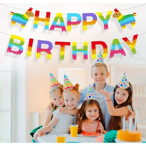 BA273 Rainbow Mexican Party Cactus Alpaca Paper Cutting Design Paper Happy Birthday Party Banners Party Home Decors Banners