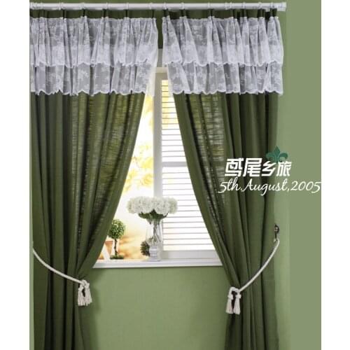 North European American Country Style Pure Color Cotton Linen Lace Decoration Medium Shading Curtains for Bedroom Living Room