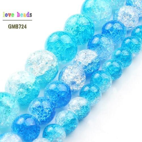 Natural 6/8/10mm One Side Plated Blue White Snow Cracked Quartz Crystal Glass Beads Spacer Beads for DIY Jewelry Making