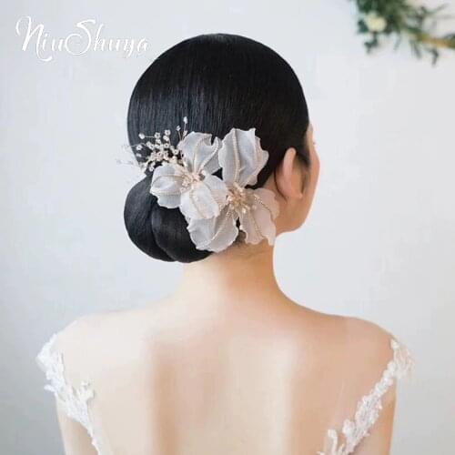 NiuShuya Wedding Tiaras Beautiful Bride Silk Flower Hairpins Female Fashion Hair Band Simple And Elegant Wedding Accessories