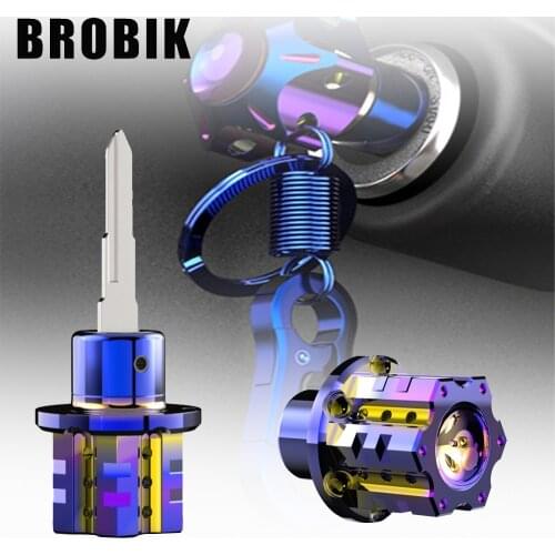 BROBIK Fit Motorcycle Car ATV Key Bit Pentagonal Hexagon Universal Burn Blue Aluminum Keychain Modified DIY Key Cover Case Shell