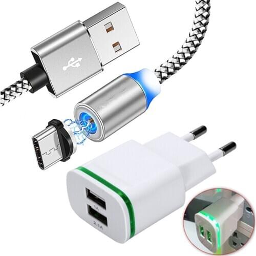 2 port LED Light USB Fast Charger For Xiaomi mi 10 ultra 9 9T Redmi Note 10 9 Pro 6 7 8 8T Type-C Micro USB Plug Magnetic Cable