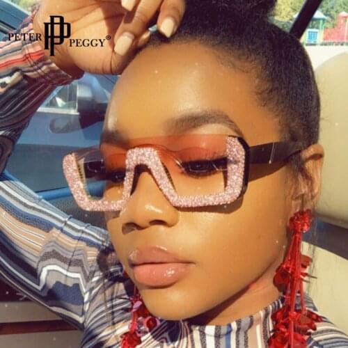 Gold sequins Semi Rimless Square Sunglasses For Women Luxury Designer Fashion Shades Big Diamond Eyewear oculos feminino