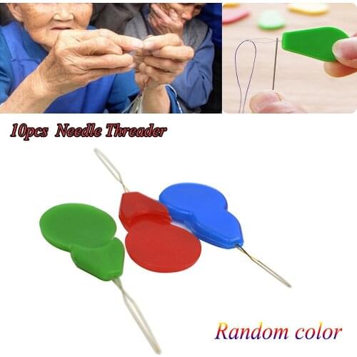 10pcs Slivery Hand Sewing Stitch Bow Wire Needle Threader Insertion Easy Sewing Cross Tool
