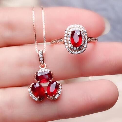 100% Natural Real Natural Ruby jewelry set Natural Real Ruby 925 sterling silver 1pc Ruby pendant,1pc Ruby ring