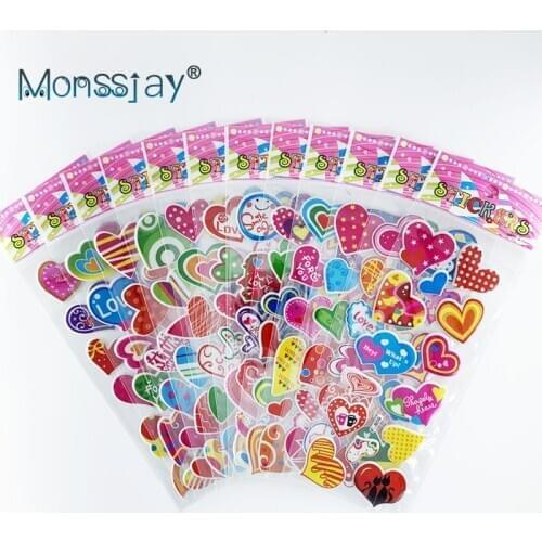 12 sheets/set love heart-shaped 3D cute puffy bubble stickers for girls kawaii scrapbook sticker kids beautiful gift
