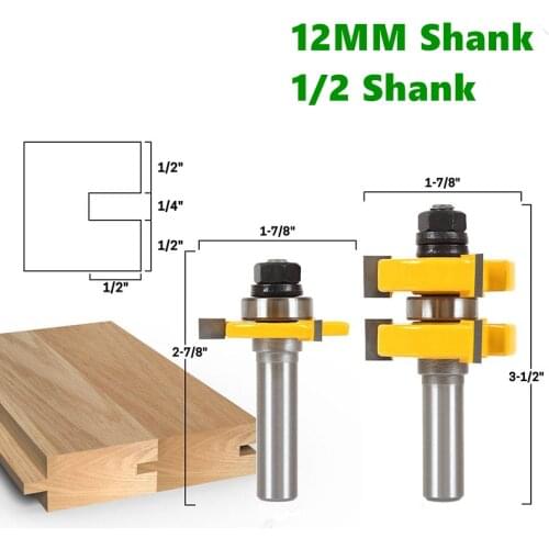 2pcs 12MM 1/2 Shank Milling Cutter Tenon Cutter Floor Wood Bits T type Groove and Tongue Router Bit 3 Teeth For Wood