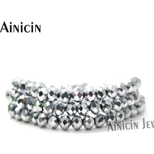 20 Strands Silver Color Plating Solid Color Faceted Glass Crystal Beads For Women Jewelry Making Materials