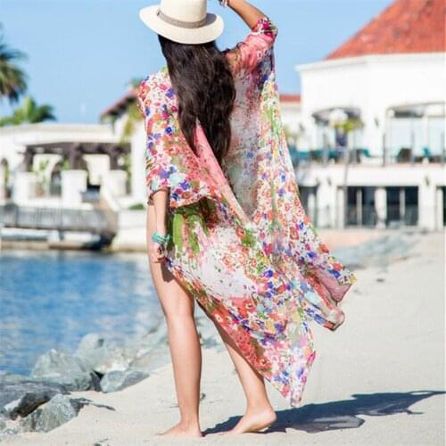 Beach Blouses 2021 Print Chiffon Tassel Blouse Plus Size Kimono Bohemian Women Summer Vintage Casual Cardigan Blouses Q466