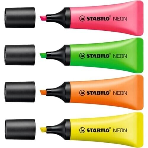 4pcs Stabilo Lipstick Neon Color Highlighter Pen Fluorescent Marker Spot Liner Drawing Paint Office School Supplies F826