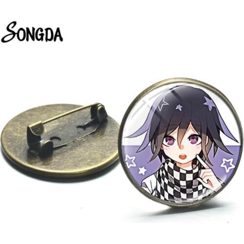 Hot Anime Danganronpa V3 Killing Harmony Oma Kokichi Lapel Pin Cosplay Badge Game Figures Art Photo Glass Dome Brooch Collection