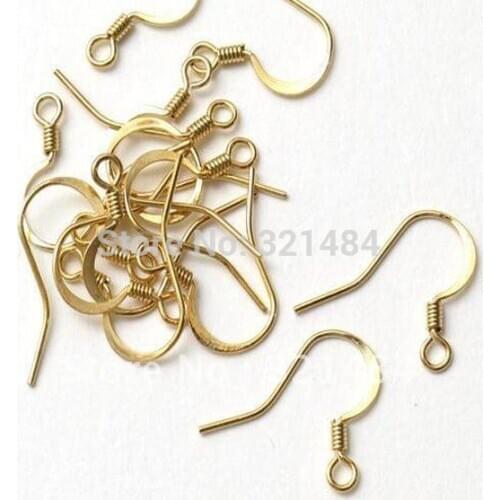 Free ship! 2000PCS Gold Plated Flat French Earwire Earring Hook Wires Findings For Jewelry Bead Making
