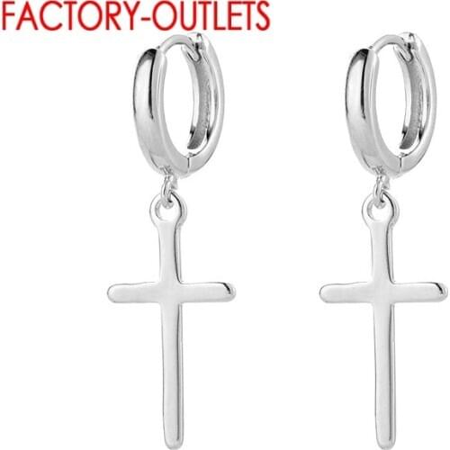 Big Discount Cross Pendant Hoop Earrings For Women Real 925 Sterling Silver Earrings Jewelry For Wedding Engagement Statement