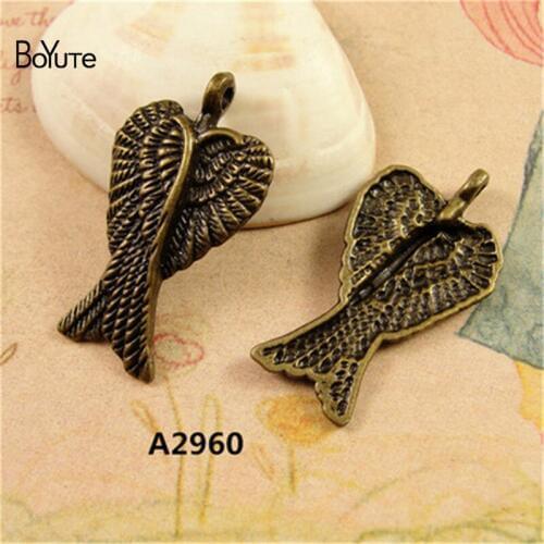 BoYuTe (50 Pieces/Lot) 29*16MM Zinc Alloy Angel Wings Antique Bronze Plated Metal Pendant Charms for Jewelry Making Findings Diy