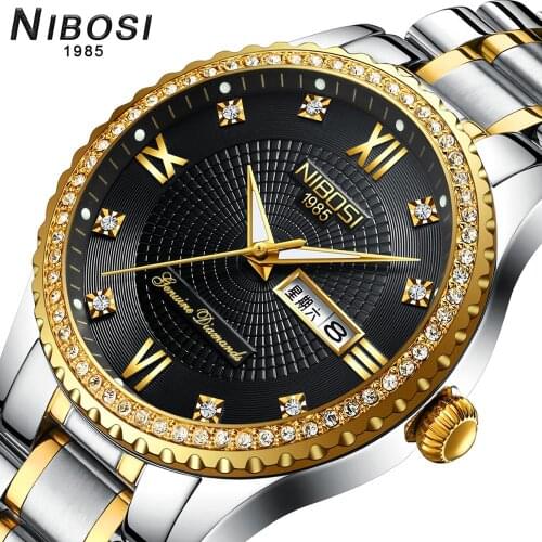 NIBOSI watch men Luruxy brand Gold Quartz watches male Business wristwatch Waterproof Clock Stainless Steel Relogio Masculino