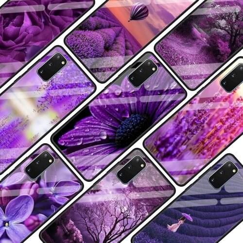 Lavender Violet Flower Glass Phone Case for Samsung Galaxy S21 S20 FE Note 10 Lite S10 S9 S8 Plus 20 Ultra 9 S10e Cover Coque