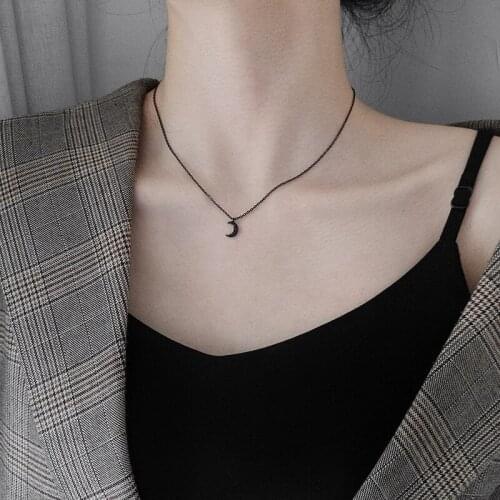 Zircon Balck Moon Necklace Women Gril Simple Gothic Style Choker Necklaces Fashion Jewelry Female Simple Pendant Necklace 45CM