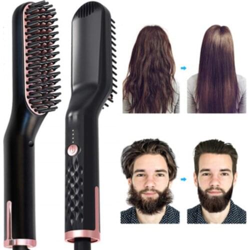 Electric Hair Comb Brush Beard Straightener Multifunctional Hair Straightening Comb Hair Curler AntiScalding Quick Beard Styler