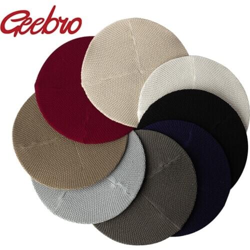 Geebro New Soft Spring Autumn Women Knitted Berets Ladies Solid Flat Cap Fashion Crochet French Caps Stars Painter Hat