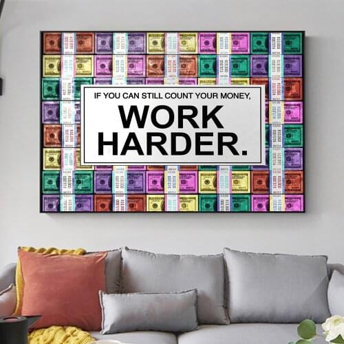 Work Harder Life Quotes Colourful Money Fashion Canvas Posters And Prints Wall Art Painting For Living Room Decor Picture