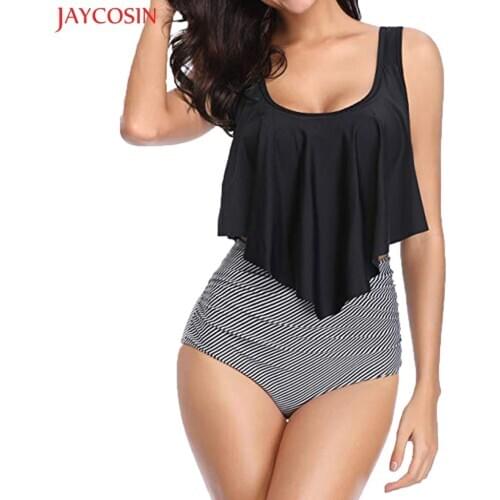 JAYCOSIN XL Women Two Piece Playsuits Plus Size Sexy Backless Halter Floral Bandage Push-Up Padded Bra Set Black Bodysuits z0125
