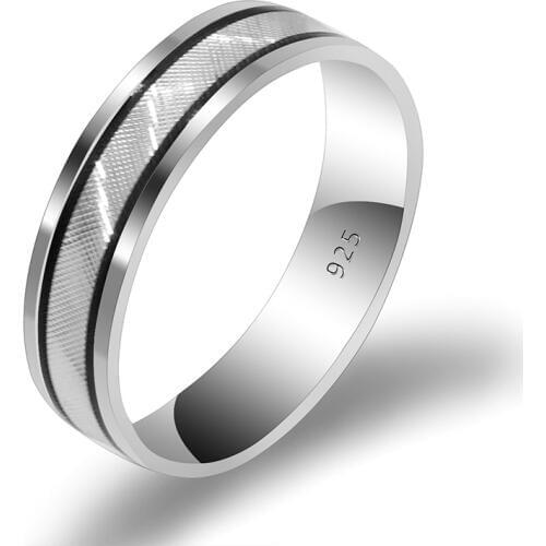 Couple Ring 925 Sterling Silver with Black Sides Wedding Band Lover Ring for Man Woman Anniversary Valentines Day Gifts