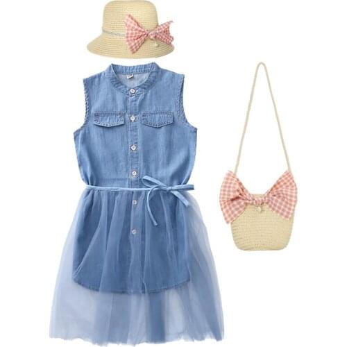 Summer Dress For Girls Sleeveless Denim Dress Princess Dress Denim Party Clothes Children Girls Fashion Costume For 3-12 Years