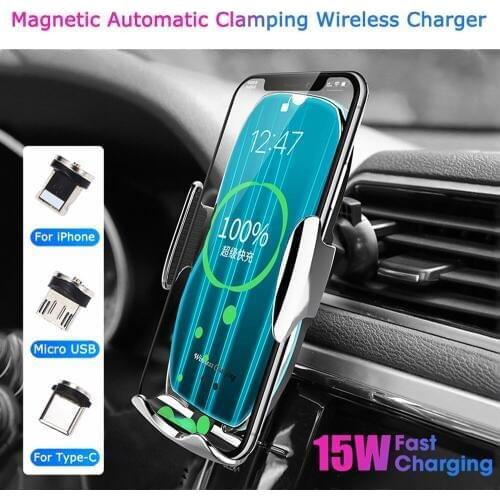 Magnetic Automatic clamping Car Wireless Charger navigation bracket For iphone samsung huawei xiaomi Air Vent Mount Phone Holder
