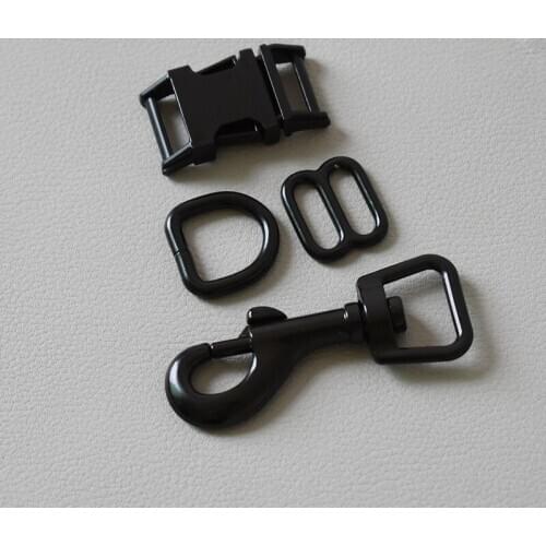 100 suit metal buckle 8 buckle D ring metal dog clasp for handmade puppy Collar leash set harness Dee Rings 15mm bag -black