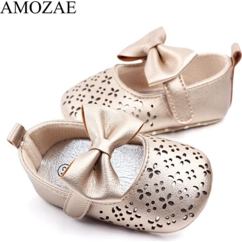 Fashion PU Leather Baby Shoes Summer Hollow Out Baby Girl Princess Shoes Bow First Walker Newborn Anti-slip Toddler