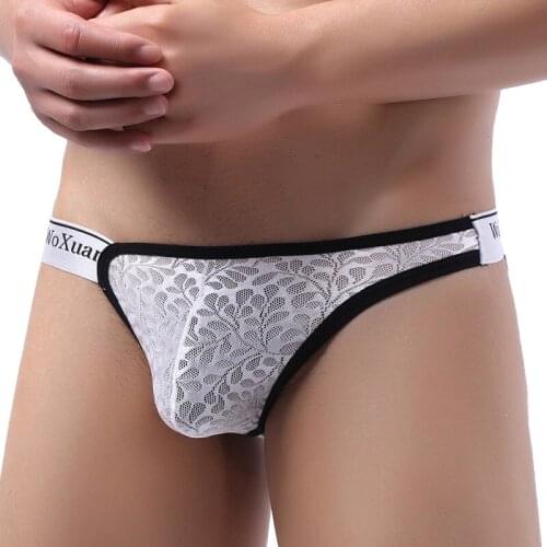 Mens Briefs Jock Strap Lace Pattern Sissy Underwear Cuecas Sexy Bugle Pouch String Slip Homme Panties Underpants 2XL Bikini
