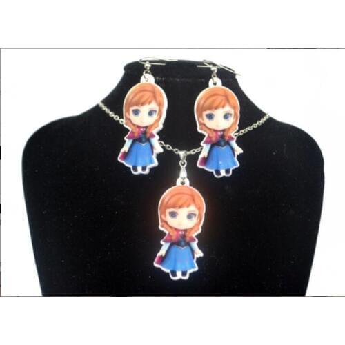1set DIY Cartoon Princess Acrylic Children kids jewelry set chain necklace pendants dangle earrings accessories for Xmas Gifts