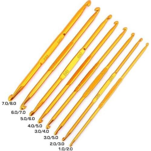 8 Pcs Handle Crochet Hooks Knitting Needle Set, Golden Aluminum Double End Crocheting and Knitting Set Weave Craft