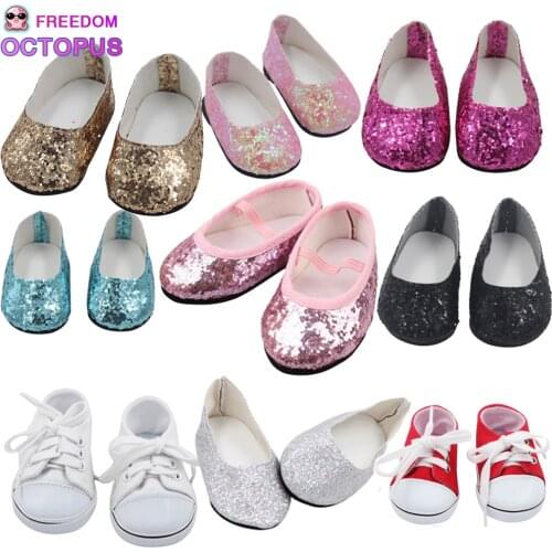 7cm 2020 New Fashion Baby Sequins Doll Shoes Manual Canvas Shoes For 43cm Dolls Baby New Born And 18 inches American Dolls