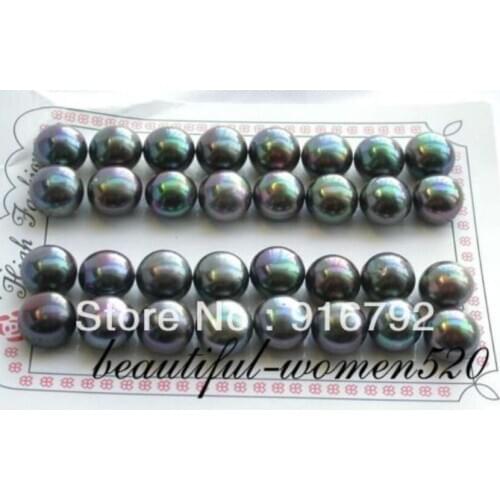 Wholesale 16pair 12mm round peacock black pearl earring