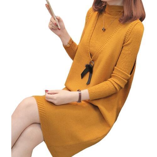 2018 Autumn Womens Sweater Dress V-neck Two-piece Knitting Vest Sweaters Set Pullovers Knitted Sweaters Female Jumper Tops S96